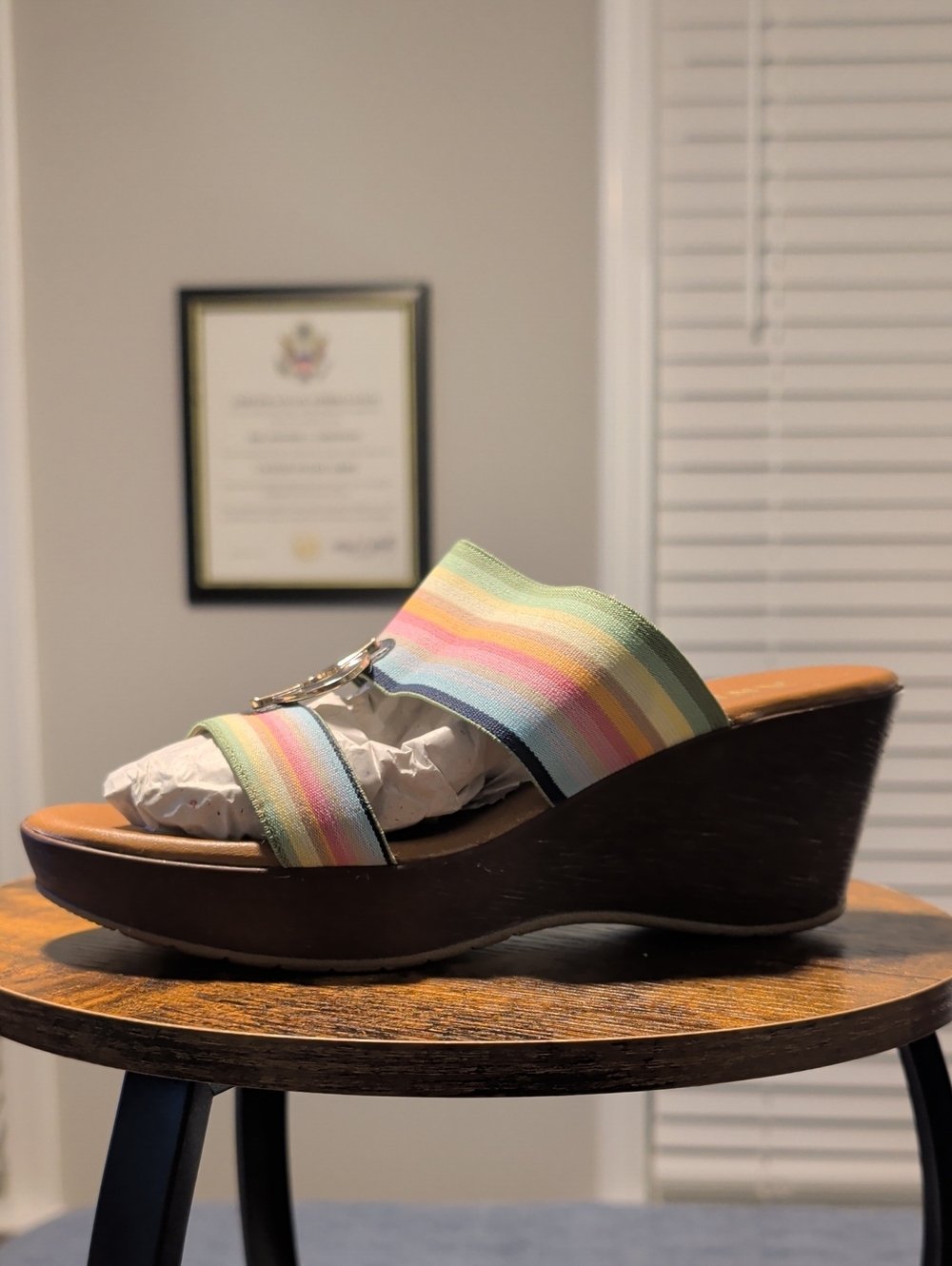 Anne Klein Multicolor Pastel Stripe Wedge Sandal